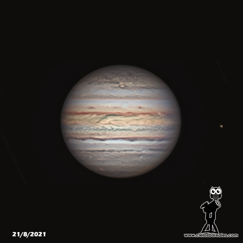 Planeta Júpiter con telescopio durante su oposición